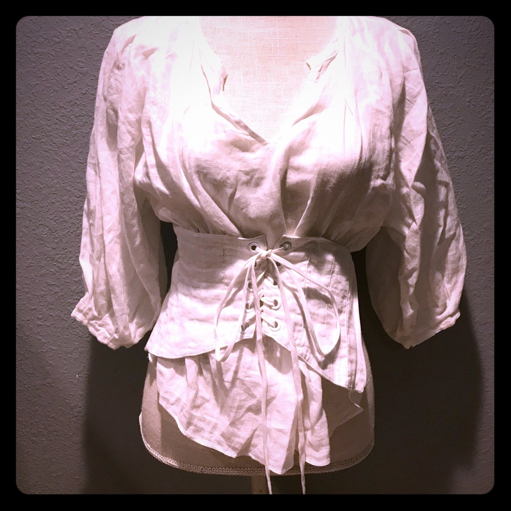 Anthropologie linen corseted blouse, with zipper